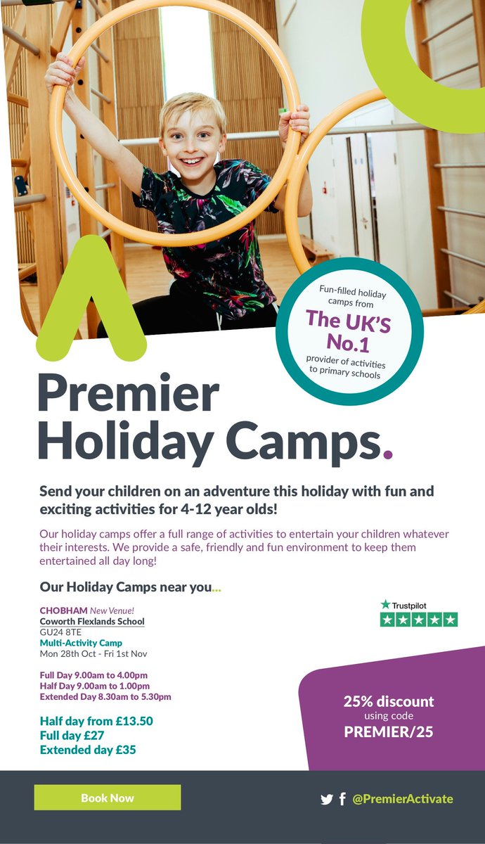 Premier Sport Woking still has spaces at our holiday camps at Coworth Flexlands school in Chobham, Walsh Junior in Ash and Larchfield primary in Maidenhead.  We will be running a halloween disco too!  Book using the code Premier/25 to get a 25% discount at premier-education.com