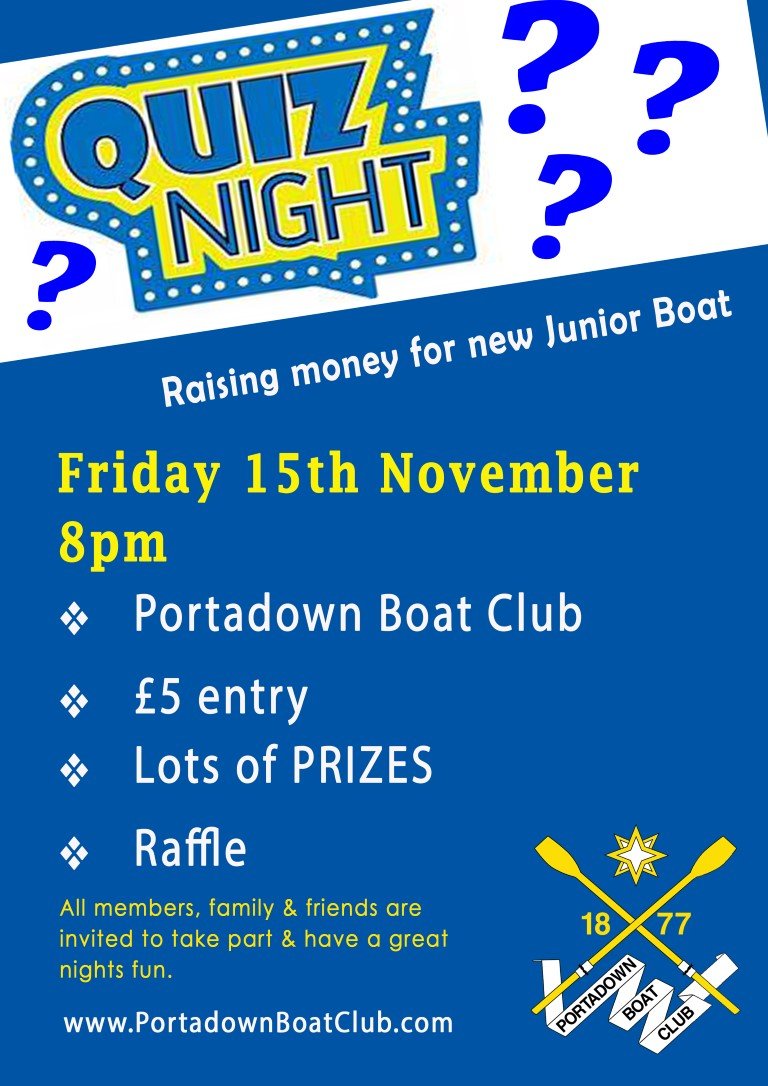 Our popular quiz night is back on Friday 15th November with our quiz-master kicking off at 8pm.  It's only £5 per person &amp; there will be lots of prizes on the night!  Bring all your friends &amp; family.

This event is to raise money for junior boats. portadownboatclub.com/2019/10/11/fun…