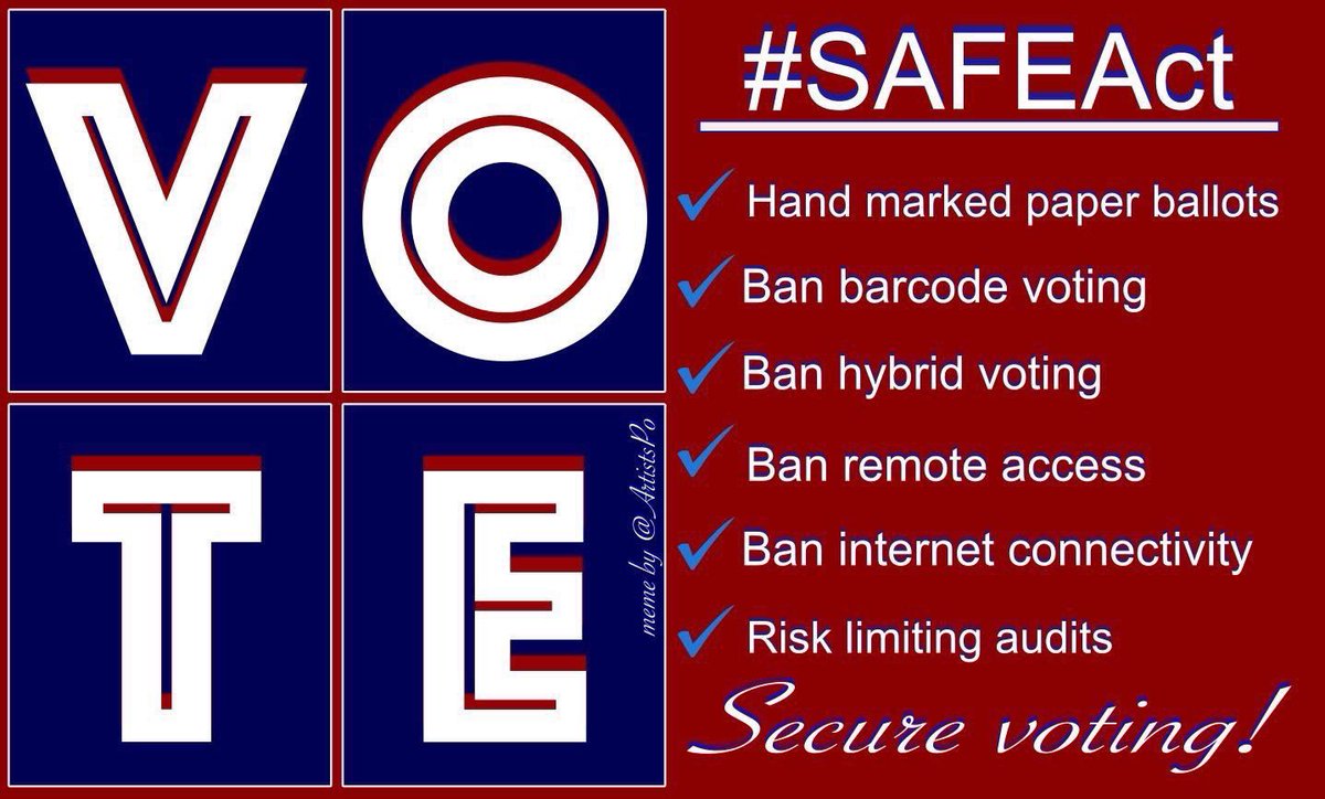 jennycohn1's tweet photo. @SenateDems @RonWyden #HandMarkedPaperBallots
#RiskLimitingAudits
#BanBarcodeVoting
#BanInternetConnectivity
#BanRemoteAccess
#HoldAVote
#SAFEAct https://t.co/9HfO5Tlo00