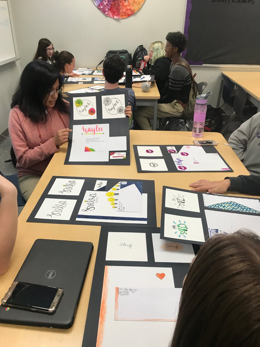 SteamDickerson's tweet photo. Art 3 students created their own branding systems and presented them today during a swap critique. #steamlearns #steam_art https://t.co/jZwXZsMQSO
