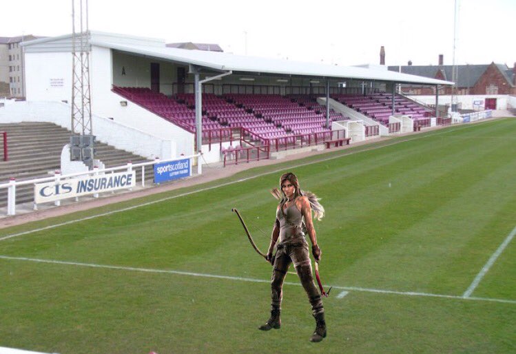 Lara Croft at Gayfield Park, home of  @ArbroathFC , literally just vibing