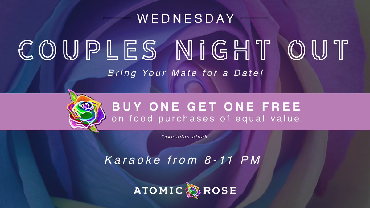 AtomicRoseMem's tweet photo. Tonight’s Festivities at #AtomicRose: 

🍴 Buy One Get One FREE on Food Purchases of Equal Value 
🍸 Happy Hour | 6 p.m. - 9 p.m. 
🎶 Open Dance Floor | 11 p.m. - 3 a.m. https://t.co/0t2gVkvFUH