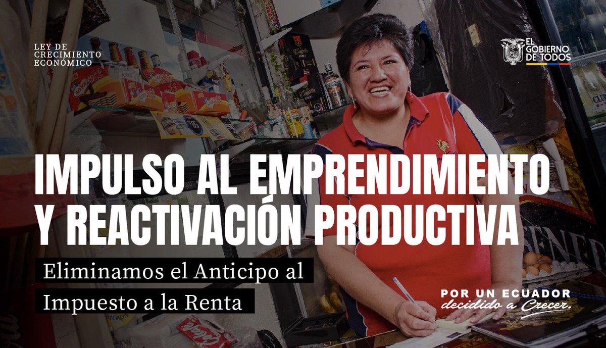 #DecididosACrecer | Confiamos en nuestros emprendedores y mejoramos las condiciones para el desarrollo de sus proyectos. Eliminamos un tributo que estaba afectando la competitividad. Así, los emprendedores sabrán con certeza el valor que deben pagar al <a href="/SRIoficialEc/">SRI Ecuador</a>.