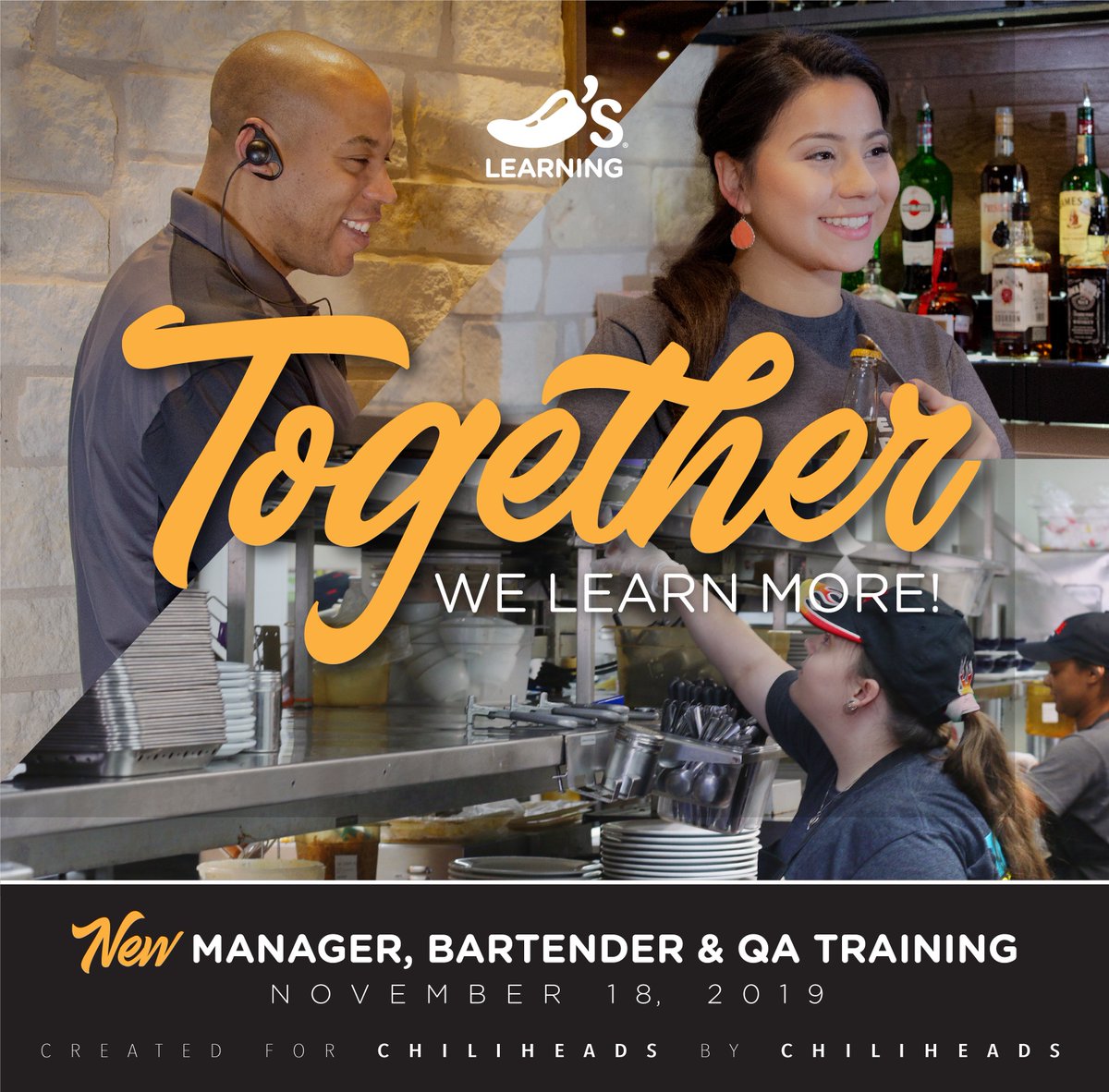 Together, we learn more. Together, we Chili's. New training coming next month from Chili's Learning! #ChilisGrow