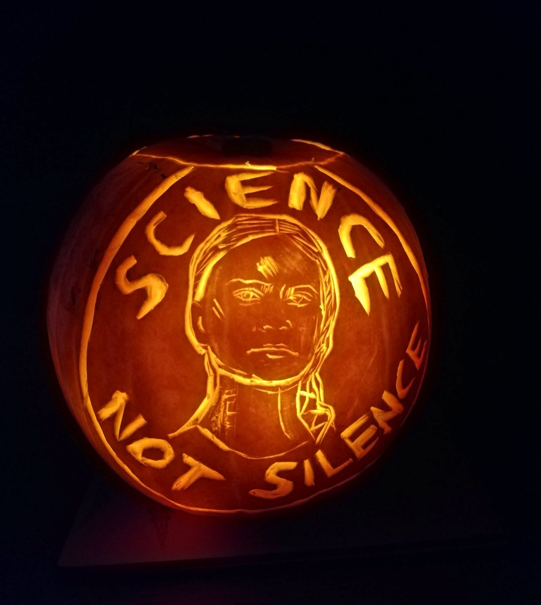 planetloblog's tweet photo. This year's pupmkin is a tribute to the unsurpassable @GretaThunberg #GretaPumpberg #sciencenotsilence https://t.co/42GVJePDK1