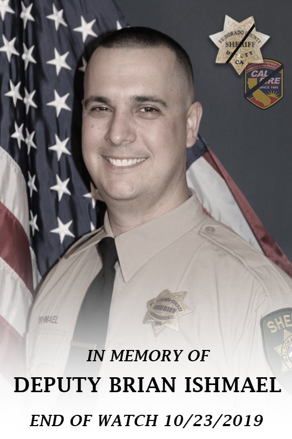 CAL_FIRE's tweet image. Today we join the El Dorado County Sheriff’s Office and mourn the tragic loss of Deputy Brian Ishmael. We are keeping him and his family in our thoughts as we stand shoulder to shoulder with the law enforcement community.