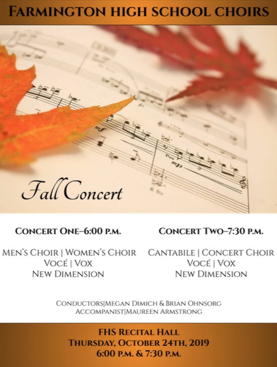 Join us tomorrow night for a great evening of music! We can’t wait for you to hear our students in their first concert of the year. We hope you can make it! #choirculture @FHS_Tigers_192