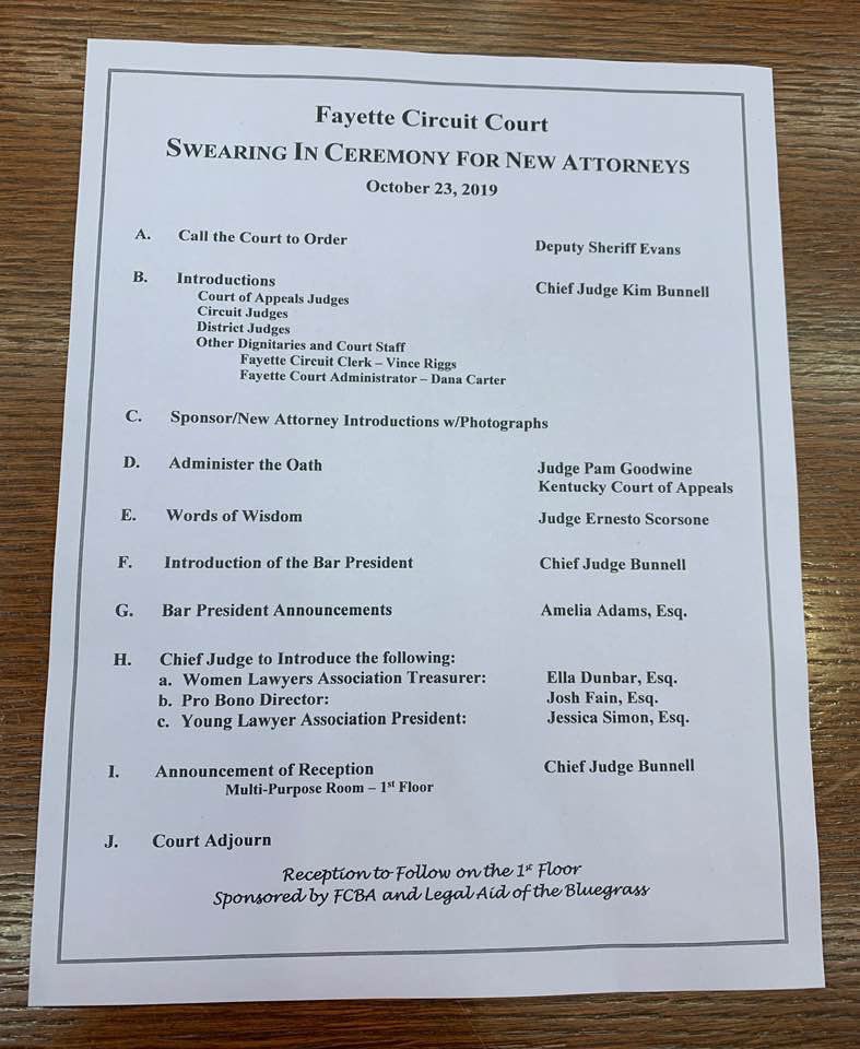 juliegoodman0's tweet photo. Welcome to all the newly sworn in Fayette County Attorneys. Today’s event is such a time honored tradition. Thanks also to Judge Scorsone for his excellent words of wisdom, sage advice for all attorneys, new and experienced. #Goodman4Circuit https://t.co/kvyEVLQkwX