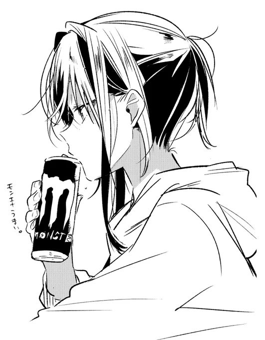 落書き依ちゃ🌸最近一日一本仕事中にモンエナ飲んでる 