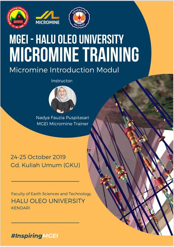 [MGEI GOES TO CAMPUS]

Hari ini sedang berlangsung Training MICROMINE di HALU OLEO UNIVERSITY, bersama Ibu Nadya Fauzia Puspitasari.

24-25 Oktober 2019
Gd. Kuliah Umum (GKU)

#MGEIgoestoCampus 
<a href="/MGEIOfficial/">Pengurus Pusat MGEI</a> 
<a href="/MICROMINEIndo/">MICROMINE Indonesia</a> 
<a href="/HMTG_UHO/">Geologist</a>