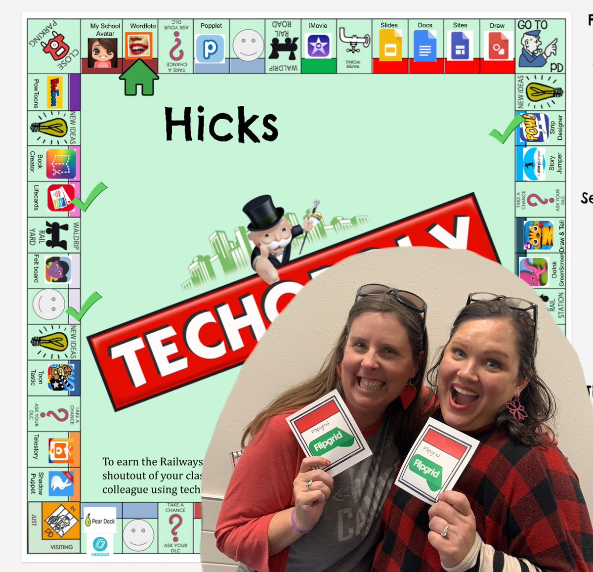 kaylahicks1515's tweet photo. We have our first 2 teachers on the #Techopoly board @TalleyElem!! Way to go @ashley1996sfa and @CarrieKinghorn- way to give students voice with @Flipgrid https://t.co/GilSiQpDzv