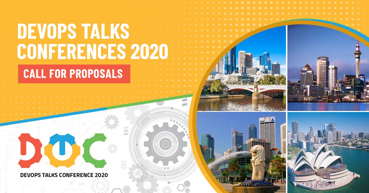 DevOpsTalks's tweet image. We're accepting submissions for our 2020 @DevOpsTalks   Conferences. If you're interested in sharing your experiences, alongside other international speakers, submit via this link devops.talksplus.com/submit_talk.ht…  #do2020 #devops #devopstalks #dotcnz #dotcsg #dotcaus #doct20