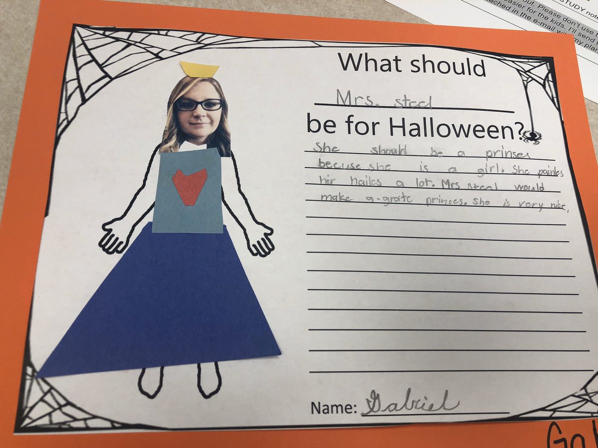 MrsDSteele's tweet photo. What should I be for Halloween?? Just ask my kids! They came up with some great ideas!!! This is one of my favorite writing activities we do all year! 🎃🧡 @MuseCMSD https://t.co/tS0eOJHiOa