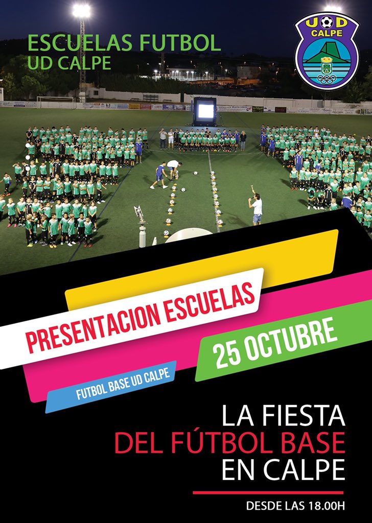 UDCalpe's tweet photo. 🙌 ¡PRESENTACIÓN ESCUELAS UD CALPE! 🙌
🗓 Viernes 25 de Octubre 2019
🕖 17.30h Hora de Citación
🕖 18.00h INICIO PRESENTACIÓN
🏟 Campo de Fútbol MUNICIPAL

No te lo puedes perder.... TE ESPERAMOS ⚽️💚🖤

#NuestroSueñoNosHaráGrandes
#NuestraHistoriaNosHaráEternos
#OrgulldeCalp https://t.co/g3hMXczgEd