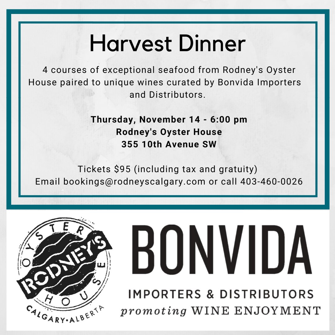RodneysCalgary's tweet image. Come join us on November 14 for a 4 course dinner paired with wines from Bonvida Wines portfolio