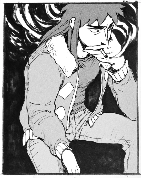 #inktober day 23, it's kaiji again. i'm having fun being more loose w my lines #inktober2019 