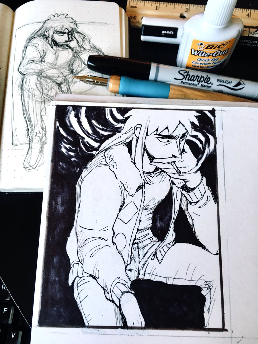 #inktober day 23, it's kaiji again. i'm having fun being more loose w my lines #inktober2019 