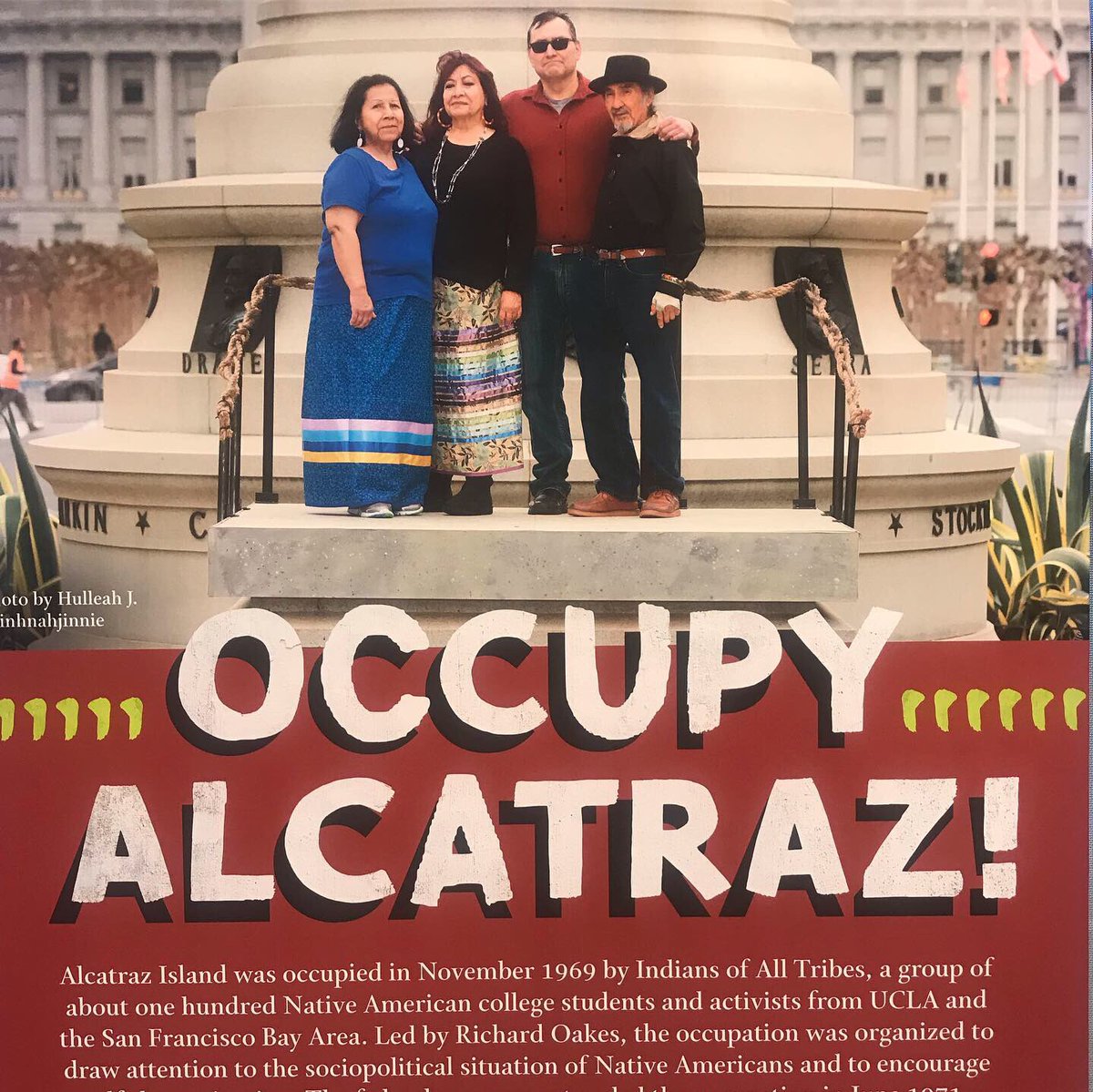 SFPublicLibrary's tweet photo. Now on view at the Main - Occupy Alcatraz! Part of #2019AmericanIndianInitiative #TheContinuousThread in partnership w/ @SFAC, exhibit chronicles the occupation(s) and features portraits of local Indigenous leaders and activists. #OccupyAlcatraz50 https://t.co/IhnvljyOiT