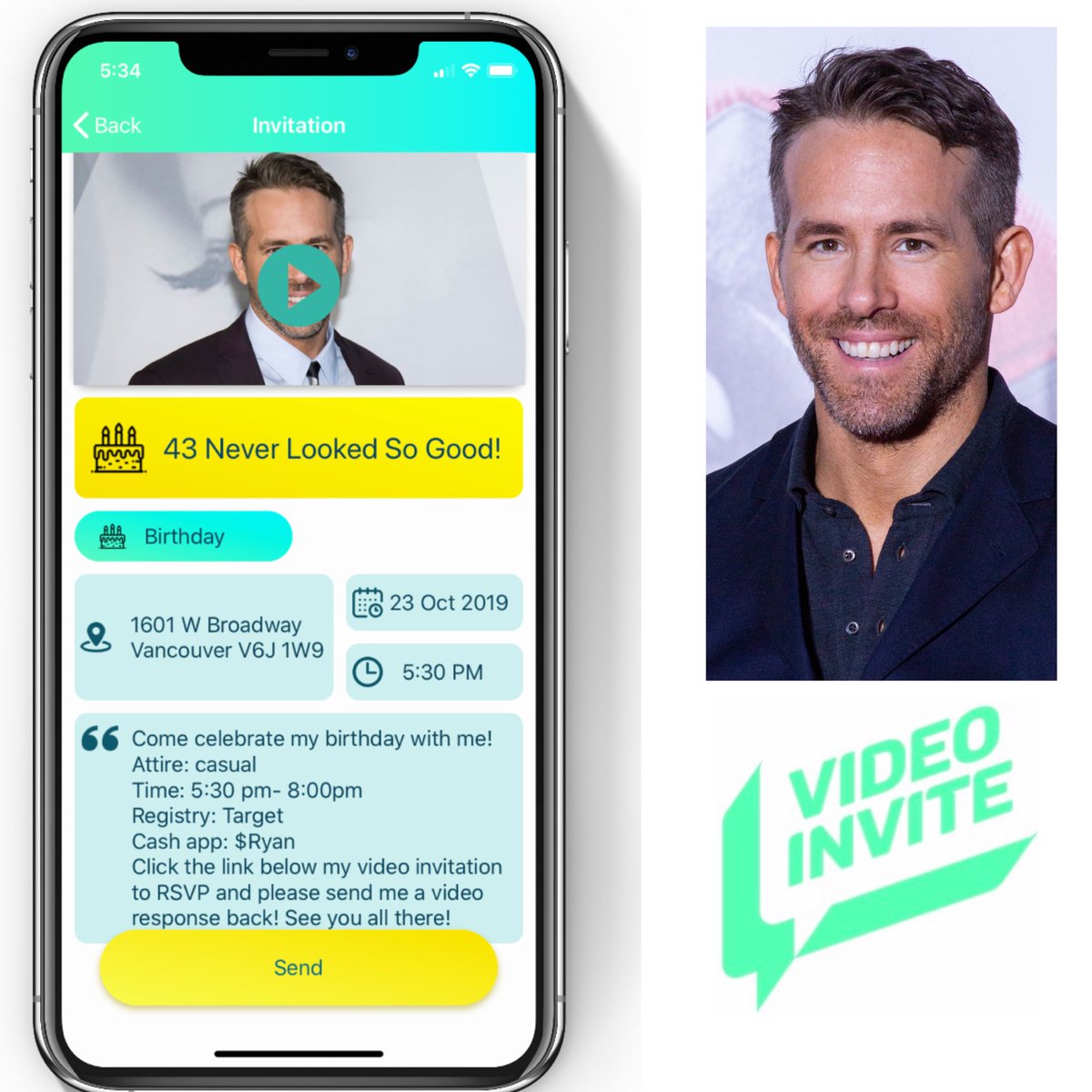 InviteVideo's tweet photo. Happy 43rd birthday to @vancityreynolds ! Planning an event? Use #VideoInvite to quickly create and send personalized video invitations for any event! Download today!
#party #birthday #happybirthday #birthdayboy #wedding #baby #babyshower #weddingplanner #marketing #business #art https://t.co/wDfCBtkP4W