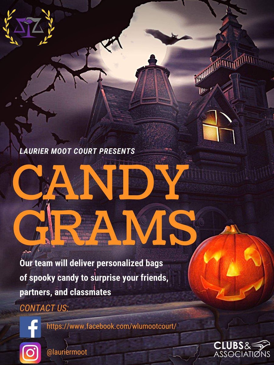 Laurier Moot Court is selling candy grams this year! Come check us out at the concourse on October 28th and 29th to buy some for friends, yourself, or even that special someone 😉🍬 <a href="/WLUConcourse/">Laurier Hawk Hub</a>