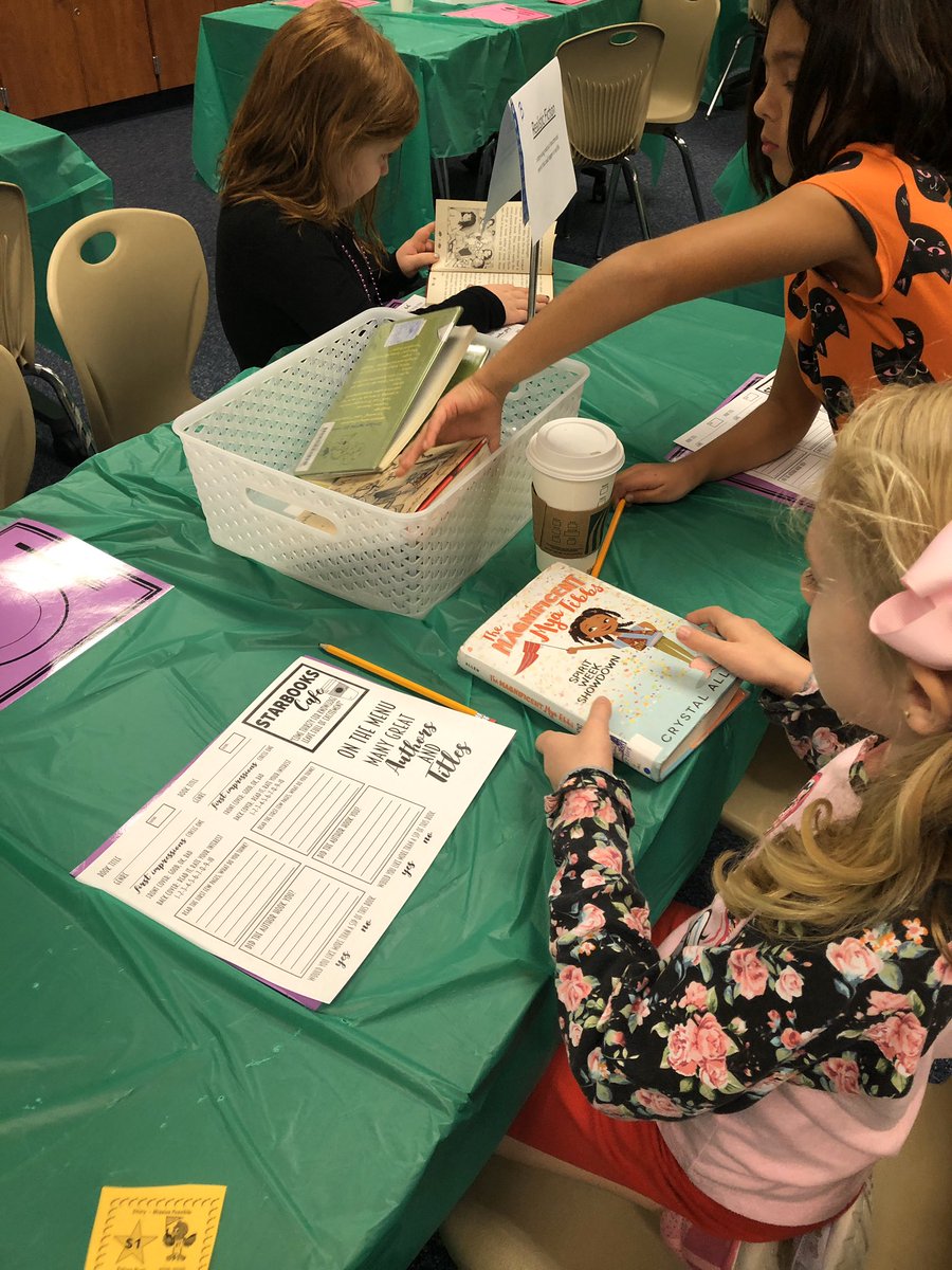Mrs_Clark_Story's tweet image. We enjoyed going to a book tasting at the Starbooks cafe today. We got to preview different genres of books and see if we would want to check one out from the library. @StoryFalcons @StoryLibrary #fallintoreading