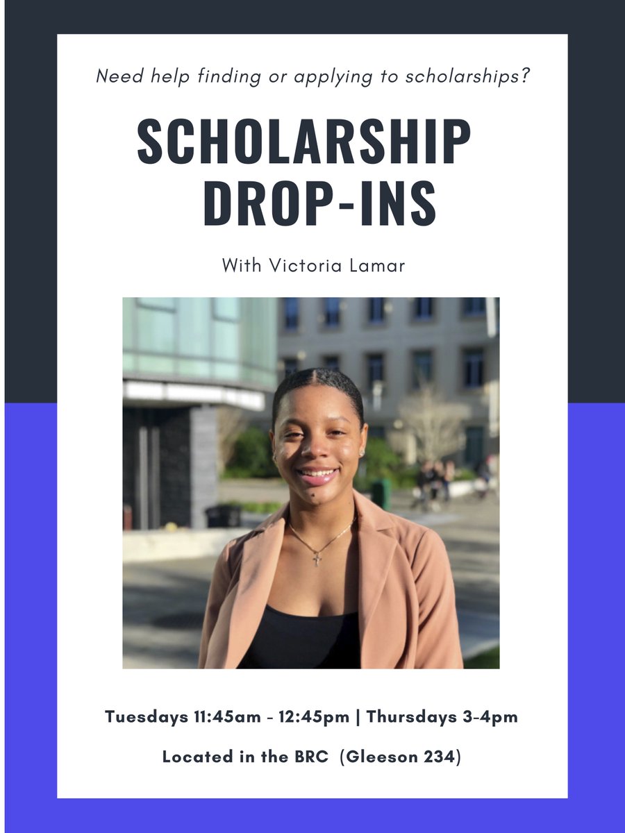 Drop into the BRC on Tuesdays and Thursdays (times on attached poster) for scholarship help! 📝