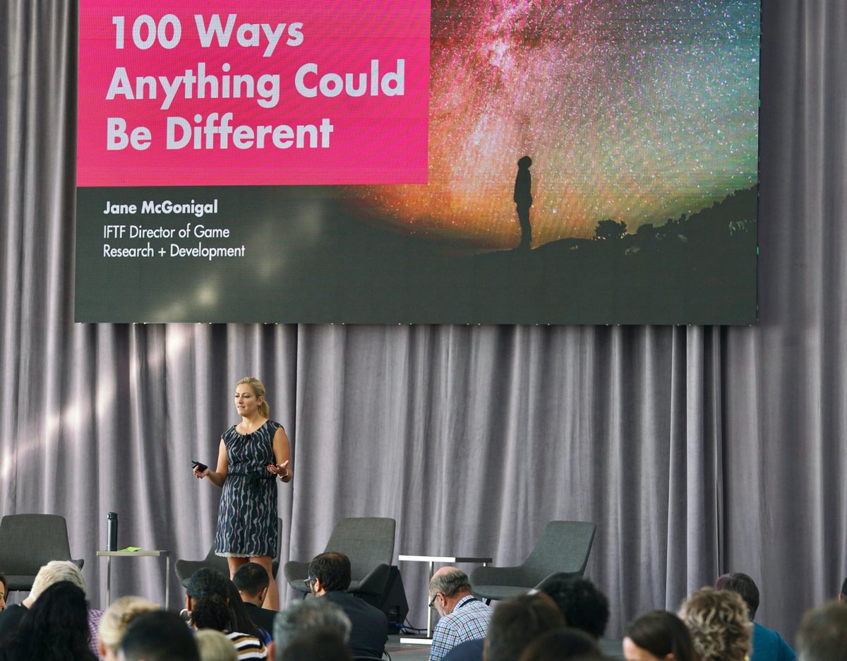 iftf's tweet photo. .@avantgame challenged #TYF19 to a game of “100 Ways Anything Can Be Different.” Rules:

Pick a fact about a topic

Imagine an alternative version of fact

Say what’s different about future in which fact is changed

Know that future can be one that we want or one we want to avoid https://t.co/qPVrAwy6hW