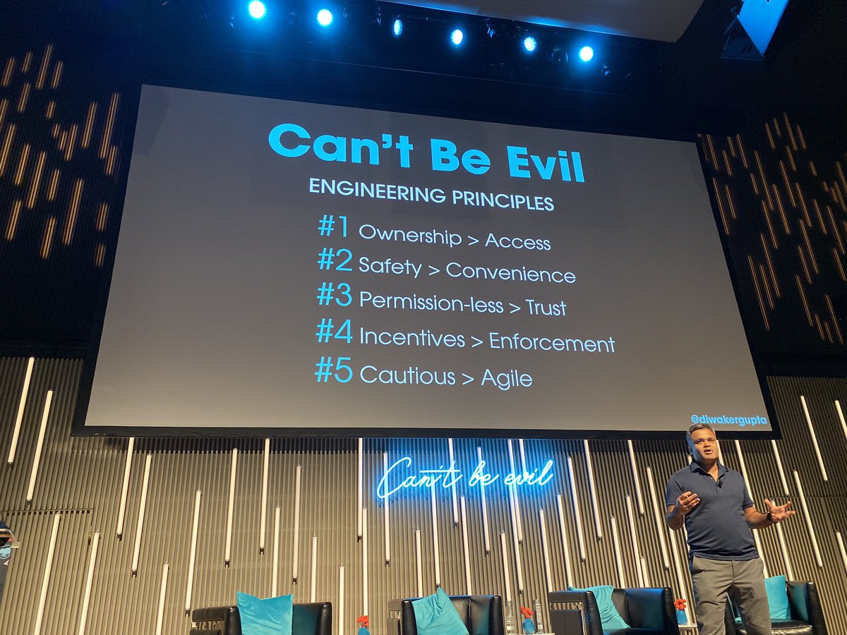 larrysalibra's tweet image. Can’t Be Evil Engineering principles from @diwakergupta #BlockstackSummit2019 

1. Ownership &amp;gt; Access
2. Safety &amp;gt; Convenience
3. Permissionless &amp;gt; Trust 
4. Incentives &amp;gt; Enforcement
5. Cautious &amp;gt; Agile