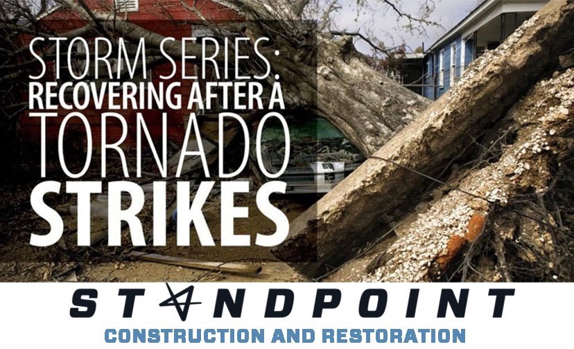 Standpoint20's tweet photo. The recovery process still continues, dozens of streets are still being cleared and homes are being evaluated. Need help with tree or debris removal or property inspections? Call us at 800-674-2606 or 469-208-7192. #rebuild #restore #construction #stormdamage #dallastornado https://t.co/2Hnw4EIuT3