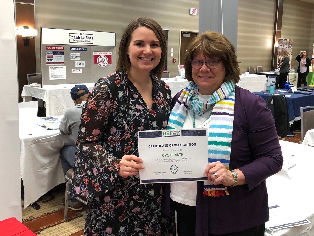 Today at the <a href="/OhioOOD/">Opportunities for Ohioans with Disabilities</a> Canton Job Fair <a href="/CVSHealth/">CVS Health</a> was awarded the Platinum Level Employer Partner of Inclusion Award and recognized by <a href="/DisabilityIN/">Disability:IN</a> for achieving 100% on the DEI