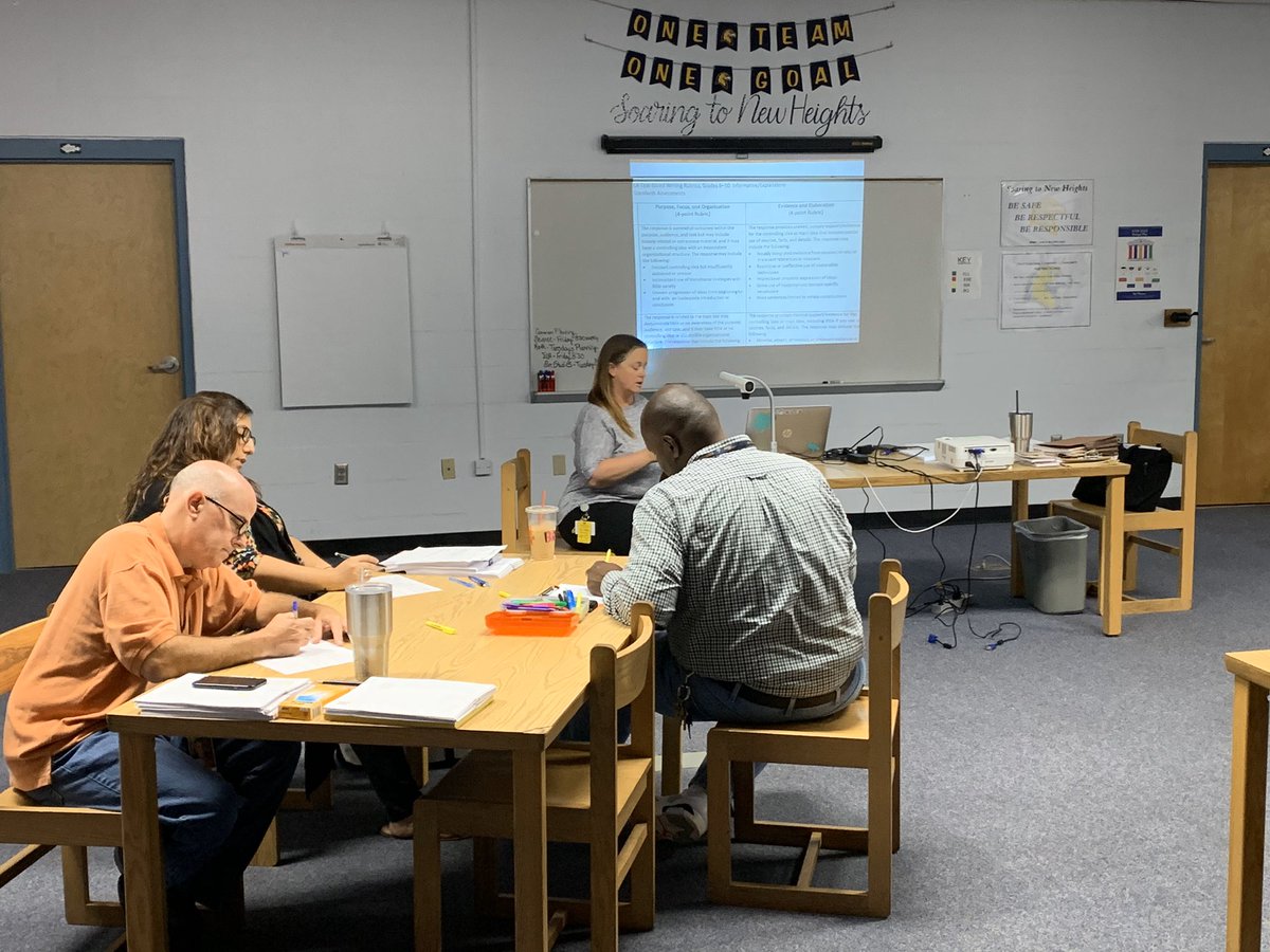 DeltonaElemAP's tweet photo. ELA teachers scoring their writing exams, looking for trends, and planning remediation #SOARWHMS https://t.co/u69m8tm2B8