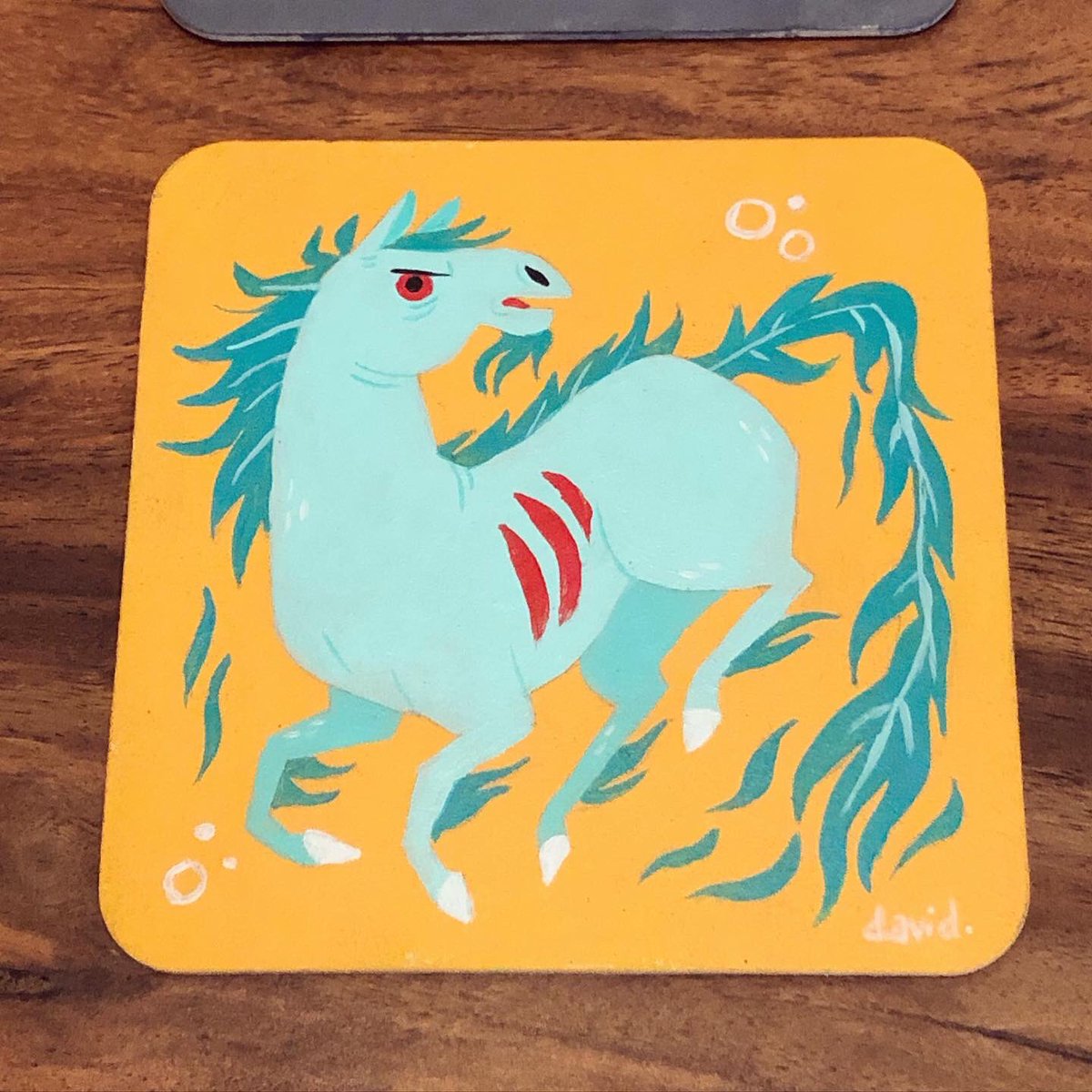 Spooky pony. The Kelpie is 2 out of 4 traditionally painted coasters done for @gallerynucleus's #salut4 show! 