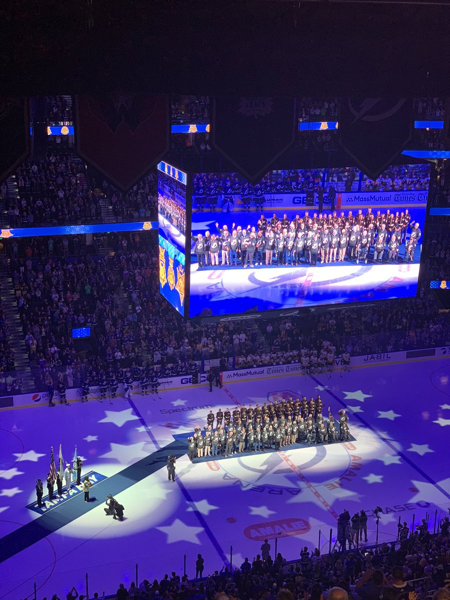 #Bolts honoring 46 of the 70 living Congressional Medal of Honor recipients on the ice currently with a special pre-game ceremony.