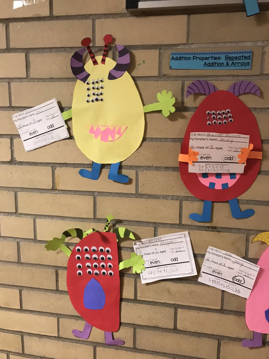 DeniseGertz's tweet image. Hip Hip Eye-Rray!! Here are all our array monsters!! It’s all in the eyes!! #arraylesson #mathmonsters #teamgertz1920