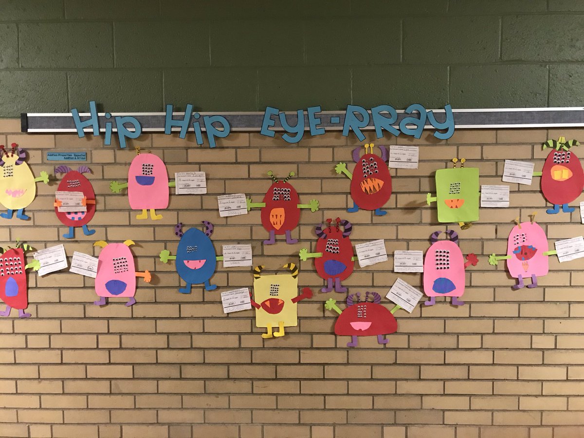DeniseGertz's tweet image. Hip Hip Eye-Rray!! Here are all our array monsters!! It’s all in the eyes!! #arraylesson #mathmonsters #teamgertz1920