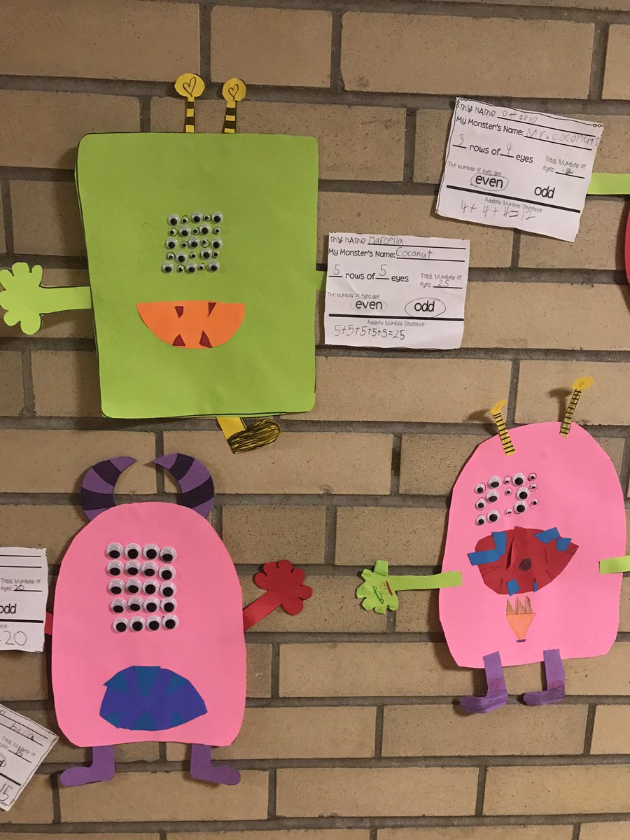 DeniseGertz's tweet image. Hip Hip Eye-Rray!! Here are all our array monsters!! It’s all in the eyes!! #arraylesson #mathmonsters #teamgertz1920