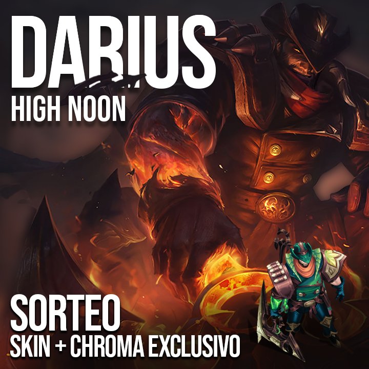 OnlyGerier's tweet photo. 📢 SORTEO 5X CÓDIGOS DE DARIUS HIGH NOON + CHROMA EXCLUSIVO ÚNICO DE CREADOR DE CONTENIDO #LPP. Para participar:

💟 SÍGUEME @OnlyGerier
🔁 RT Y FAV

Código válido para LAN, LAS y EUW. Ganadores el 15/11/19. https://t.co/xf8MQ5ehqD