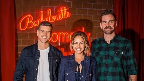 Buxstock's tweet photo. Our mate @harleybreen helped out the @BacheloretteAU  boys last night to win the heart of Bachelorette Angie Kent through the sweet, sweet power of comedy. You can catch up on the episode at TenPlay from @Channel10AU https://t.co/HfUqwchYFH