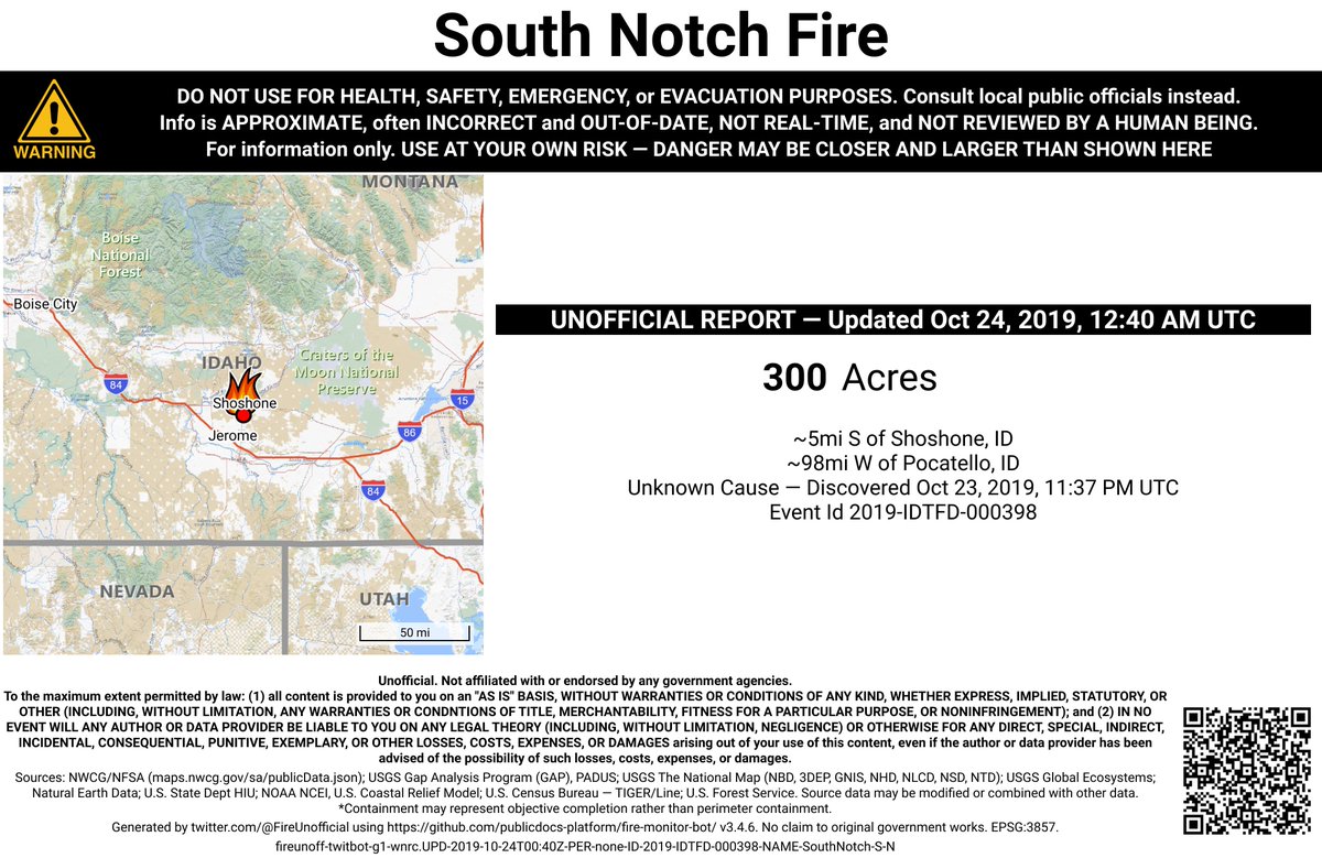 NRockFireBot's tweet photo. #SouthNotchFire 🔥 unofficial, automated update.
~5mi S of Shoshone, ID. ⚠️ DO NOT USE FOR SAFETY PURPOSES - See officials instead. May be incorrect; disclaimers in images. https://t.co/QfXKDj8bo8
