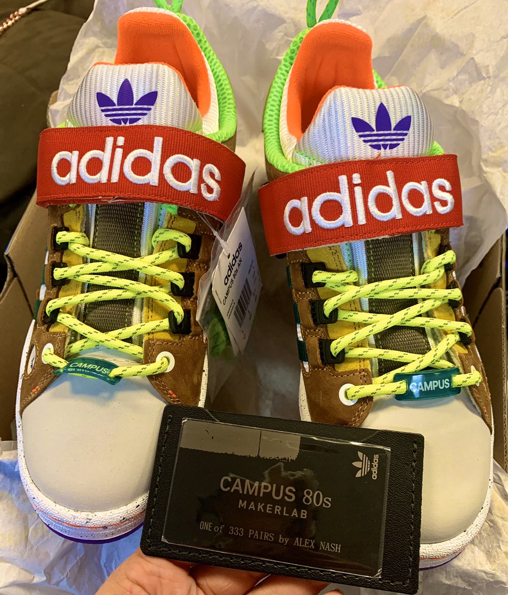 BOOST4Maddie's tweet photo. I know it’s late but 👀👀 I couldn’t resist opening this package 😍🔥🤩 (I’ll take better pictures) @adidas  @nashmoney #adidas #adidascampus80s #adidascampus #stockx #stockxipo #Exclusive #alexnash #sneakers #yoursneakersaredope #tinyfeet #fire #adidasgirl #LimitedEdition https://t.co/lhJ6qhQtCh