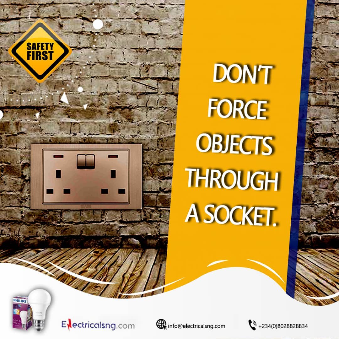 Don’t force an object through the earth hole of your socket to avoid damage. Instead use an adaptor. 

#healthandsafety #electricalsng 
#wiring #Industrialwiring #nigeria #thursdaymotivation #ThursdayThoughts #thursdaymorning