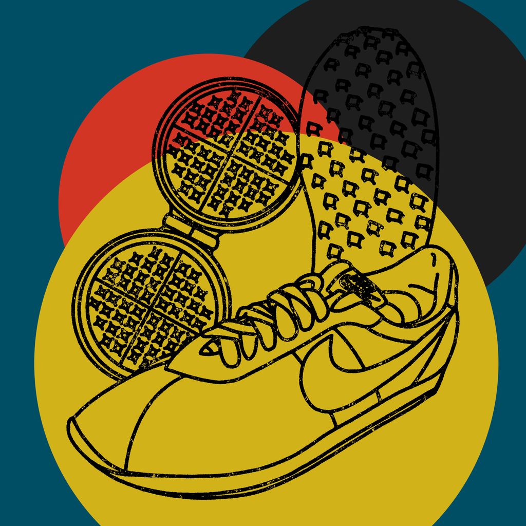 Inktober, #20: Tread
👟 👟 👟 👟 👟 
In 1971, Bill Bowerman and his wife invented the waffle sole running shoe literally using their kitchen appliance. 
👟
#inktober #inktober2019 #Inktobertread #tread #nike #wafflesole #waffle #billbowerman #philknight #shoedog #graphicdesign