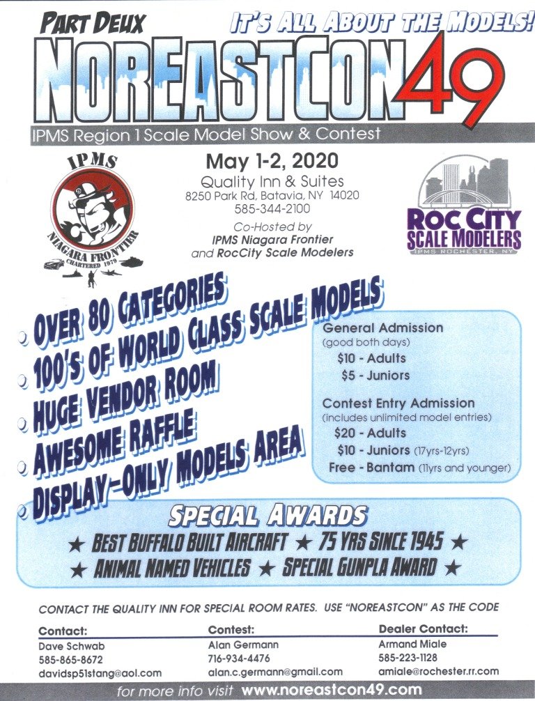 Noreastcon49's tweet image. NorEastCon 49 May 1 - 2, 2020  The Largest Regional Scale Model Show in the NorthEast.