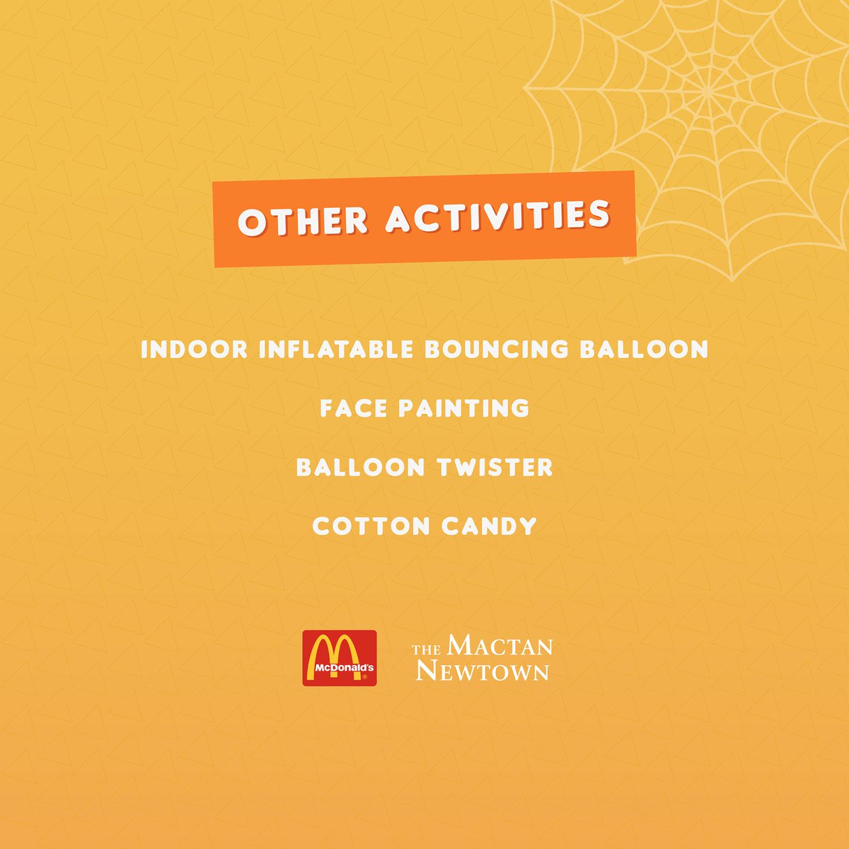 MegaworldTMN's tweet photo. Let's go trick-or-treating around the township this Saturday, October 26, 2019, with McDonald's Halloween Fun Day! 🎃

#TogetherAtTheMactanNewtown https://t.co/ODRr9zYd8y