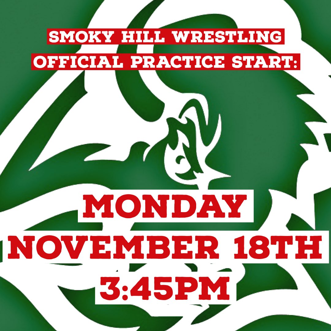 smoky_wrestling's tweet image. Some important dates and reminders:
-Support Smoky Hill Wrestling by visiting Panda Express 10/30
-#SHWC practice will be help on Monday’s, November through February 7pm-8pm. $60 tuition, must have USA Card
-Official Practice Start: 11/18
-Mandatory Parent Meeting: 11/19 6pm