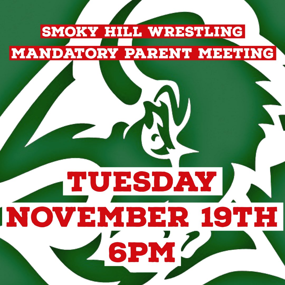 smoky_wrestling's tweet image. Some important dates and reminders:
-Support Smoky Hill Wrestling by visiting Panda Express 10/30
-#SHWC practice will be help on Monday’s, November through February 7pm-8pm. $60 tuition, must have USA Card
-Official Practice Start: 11/18
-Mandatory Parent Meeting: 11/19 6pm