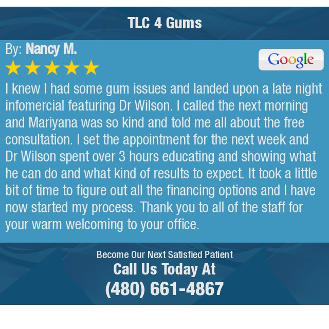 TLC4Gums1's tweet image. 5 Star: Nancy M. "I knew I had some gum issues and landed upon a late night infomercial featuring Dr Wilson. I..." bit.ly/29ccbnb