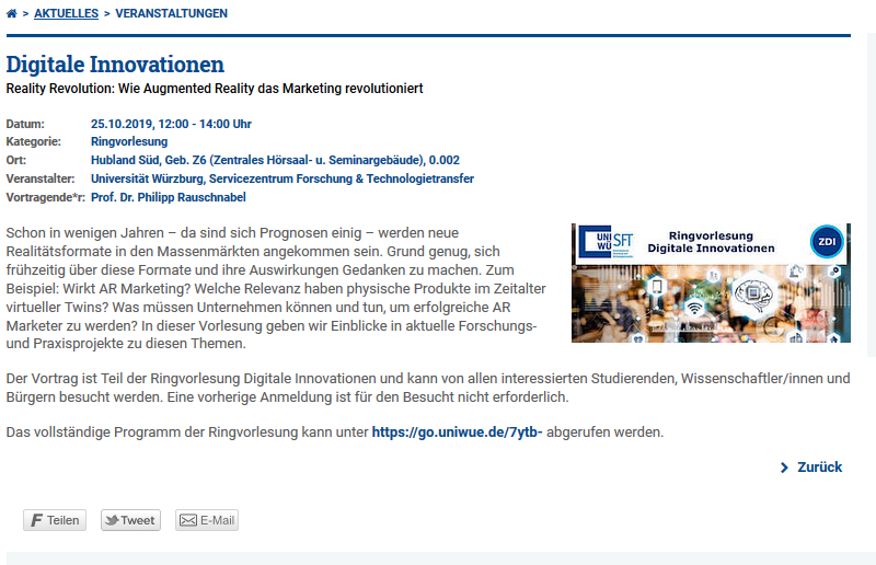 Philipp Rauschnabel Speaking In Wurzburg This Friday In German For Free Public Come And Join Me T Co Dlcchc2kmp Ar Augmentedreality Xr Vr Marketing Uniwue T Co Inmh0uf6aj