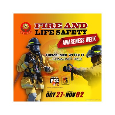 FireSafetyWeek's tweet photo. #NewProfilePic #fireandlifesafetyweek #firesafetyweek #fireprevention #firepreventionweek #mekwifixit #jamaicafirebrigade #savinglives #protectingproperty https://t.co/iL1EwPWZBO