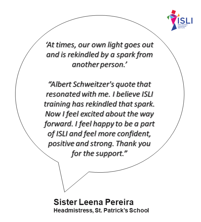 ISLI_India's tweet photo. We are so glad we could be part of your journey, Sister Leena. Thank you for your kind words! A big shout out to all #SchoolLeaders.

#schoolleadership #schooldevelopment #education https://t.co/0EAlwTauwN